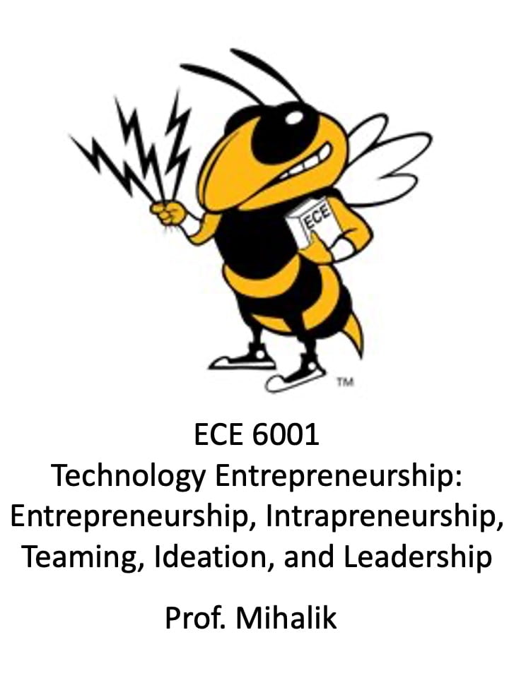 ECE 6001: Technology Entrepreneurship: Entrepreneurship, Intrapreneurship, Teaming, Ideation, and Leadership